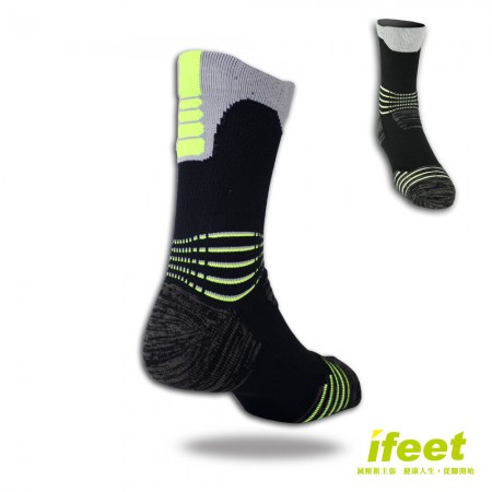 【老船長】(9824)全方位足弓壓力運動襪網球襪-1雙入綠條紋
