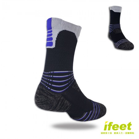 【老船長】(9824)全方位足弓壓力運動襪網球襪-1雙入藍條紋