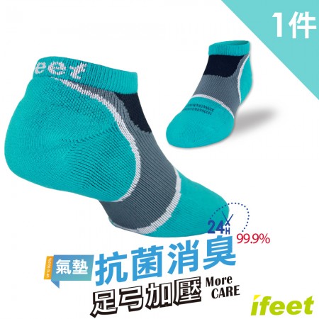 【IFEET】(8463)EOT科技不會臭的運動船型襪-1雙入-翠藍色22-24CM
