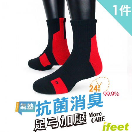 【IFEET】EOT科技不會臭的中統運動襪(K132-1)-1雙入-紅色