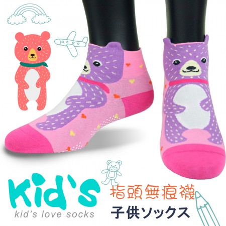 【kid】(3006)台灣製棉質義大利台無縫針織止滑童襪-1雙入紫熊